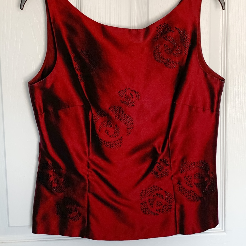 AnnTaylor red top with black sequins